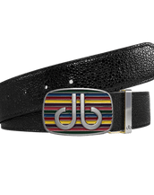 Black Stingray Leather Belt with Multi-color Striped Buckle