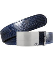 Blue Snakeskin Leather Belt with Silver Block Classic Buckle