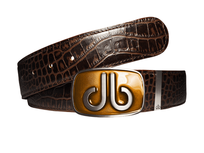 Brown Crocodile Leather Belt with Bisquit Buckle