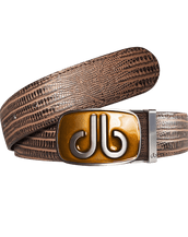 Brown Lizard Leather Belt with Biscuit Tinted Buckle