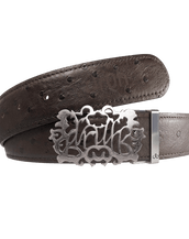 Brown Ostrich Leather Belt with Druh Cutout Buckle