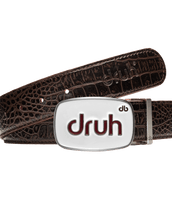 Dark Brown Crocodile Leather Belt with Druh White/Brown Buckle