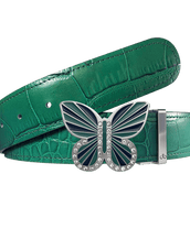 Green Crocodile Leather Belt with Aqua/Blue Butterfly Buckle