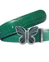 Green Crocodile Leather Belt with Aqua/Blue Butterfly Buckle