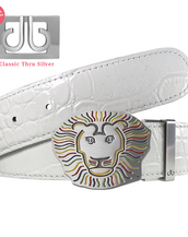 John Daly Lion Buckle and White Crocodile Patterned Leather Belt