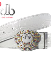 John Daly Lion Buckle and White Crocodile Patterned Leather Belt