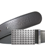 Grey Full Grain Patterned Leather Belt with Black DB Repeat Buckle