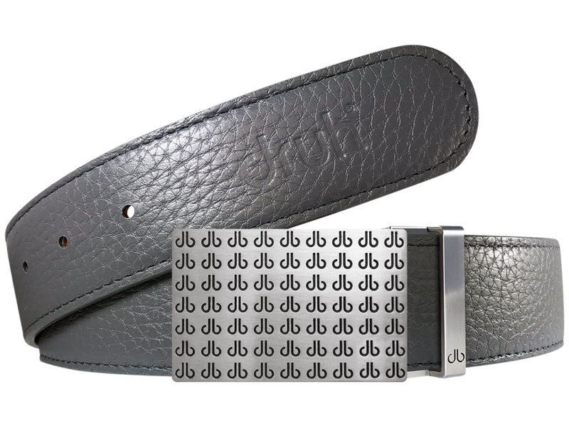 Grey Full Grain Patterned Leather Belt with Black DB Repeat Buckle