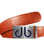 Orange Full Grain Leather Belt with Dark Blue Infill Buckle