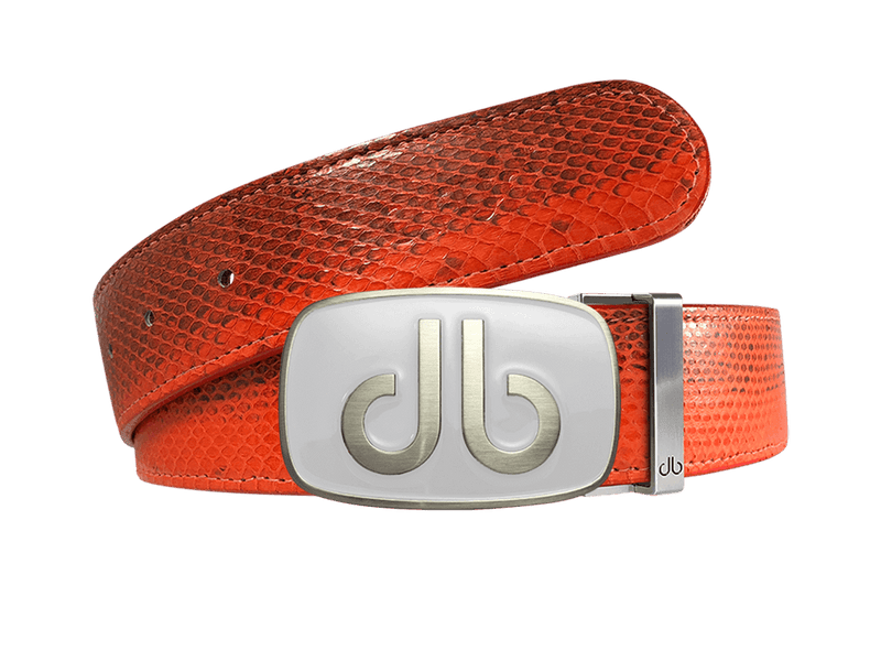 Orange Snakeskin Leather Belt with White Big Buckle Buckle