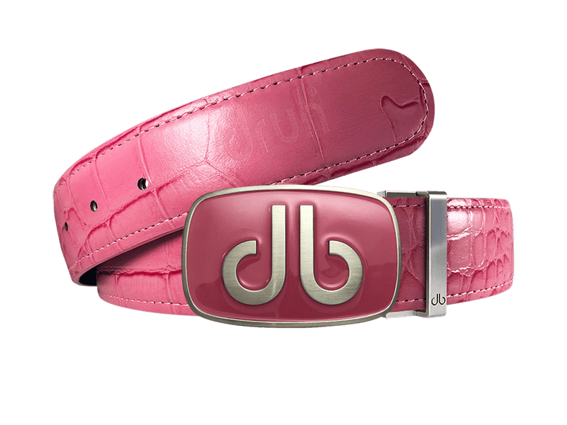 Pink Crocodile Leather Belt with Pink Big Buckle