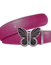 Pink Full Grain Leather Belt with Black/Purple Butterfly Buckle