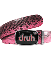 Pink Snakeskin Leather Belt with Black/Pink Druh Buckle