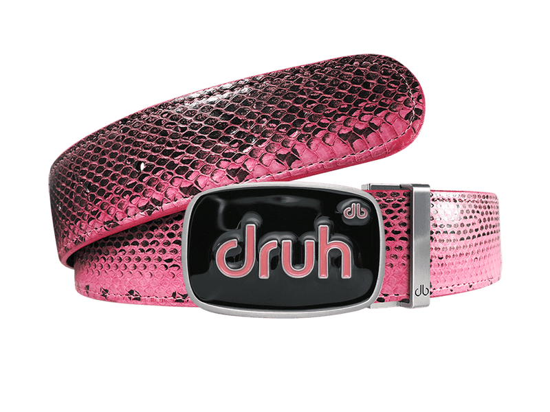 Pink Snakeskin Leather Belt with Black/Pink Druh Buckle