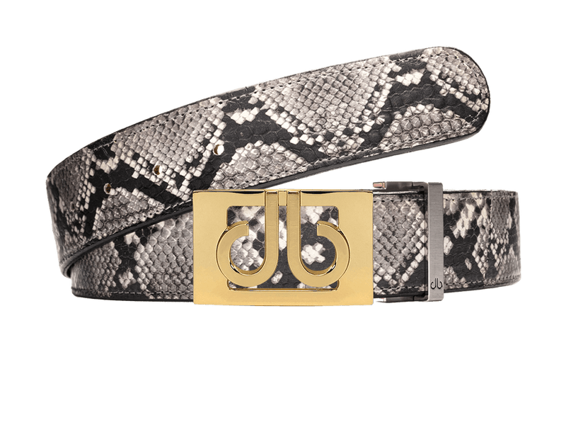 Python Snakeskin Leather Belt with Gold Thru Classic Buckle