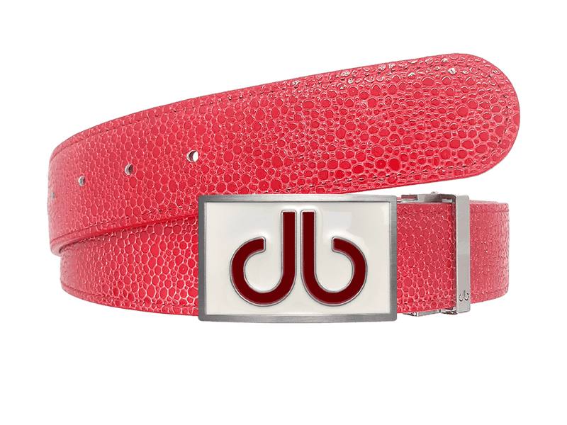 Red Stingray Leather Belt with White/Red Double Infill Buckle