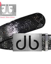 Silver and Black Snakeskin Texture Leather Belt and Black Buckle