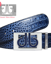 White & Blue Colour Thru Buckle with Blue Crocodile Patterned Leather Belt