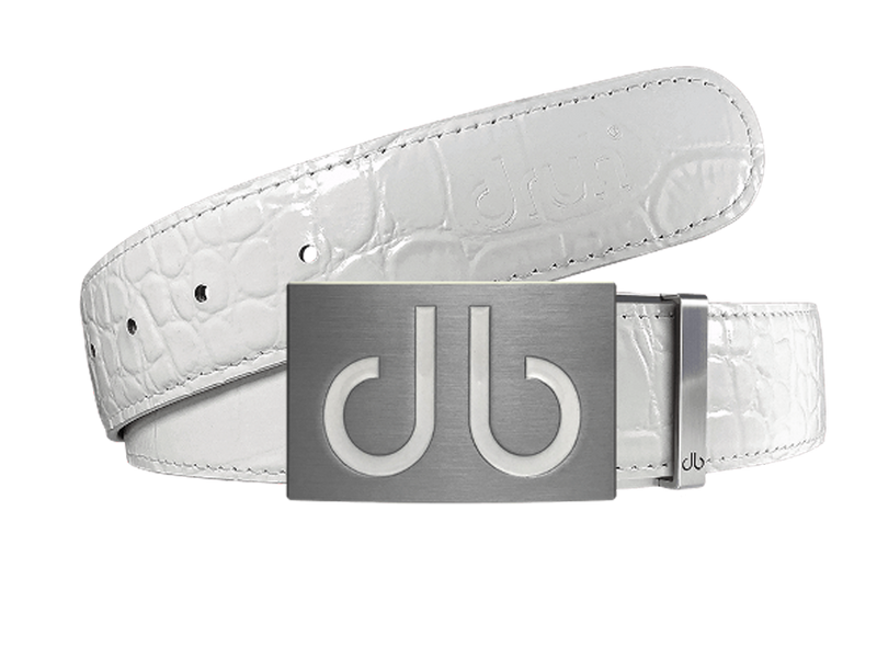 White Crocodile Patterned Leather Belt with DB Infill White