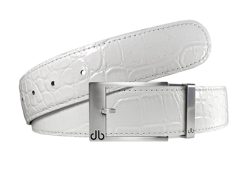 White Crocodile Leather Belt with Classic Silver Prong