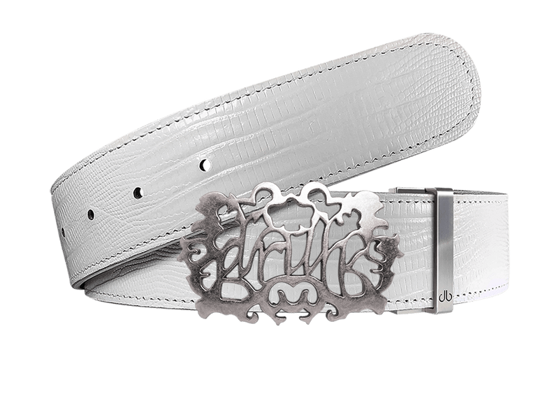 White Lizard Leather Belt with Druh Cutout Buckle