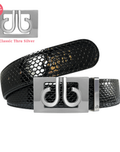 Silver Thru Classic Buckle with Black Snakeskin Patterned Leather Belt