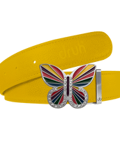 Yellow Full Grain Leather Belt with Rainbow Butterfly Buckle