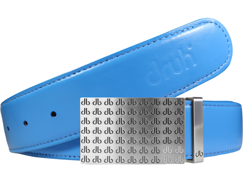 Sky Blue Plain Leather Belt with Black & White ‘DB’ Repeat Buckle
