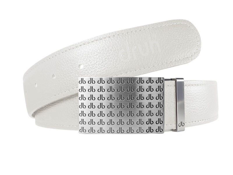 White Full Grain Leather Belt with DB Repeat Buckle