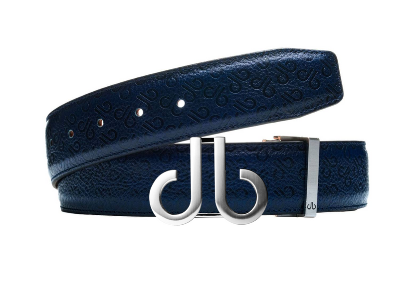 Blue Handmade Italian Leather DB Icon Belt with Classic Icon Silver Buckle