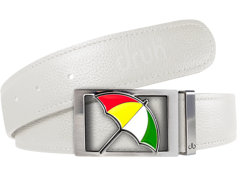 White Full Grain Patterned Leather Belt with Arnold Palmer Umbrella Buckle