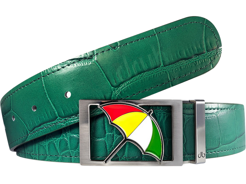 Green Crocodile Patterned Leather Belt with Arnold Palmer Umbrella Buckle