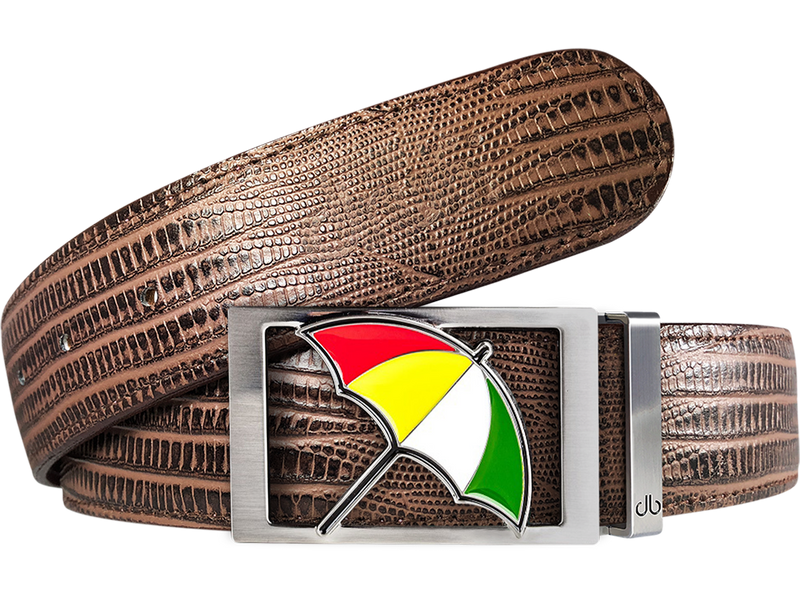 Brown Lizard Patterned Leather Belt with Arnold Palmer Umbrella Buckle