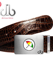 Dark Brown Crocodile Patterned Leather Belt with Arnold Ballmarker Buckle