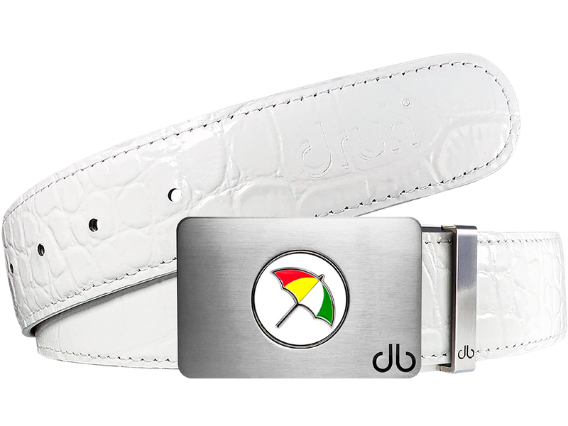 White Crocodile Patterned Leather Belt with Arnold Ballmarker Buckle